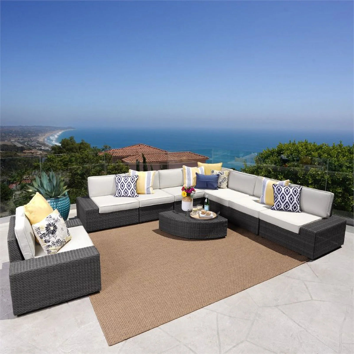9-Piece Outdoor Wicker Metal Sectional Sofa Set R242
