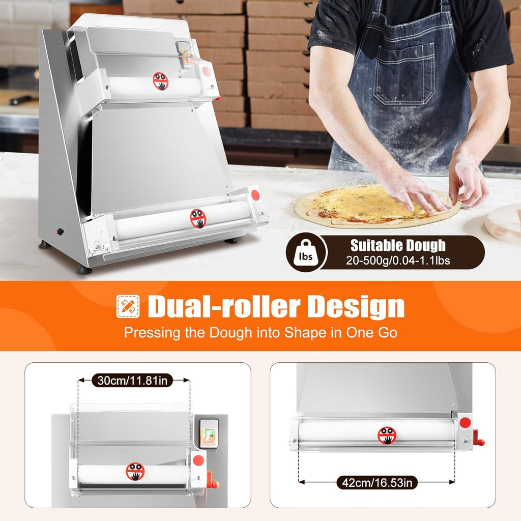 Commercial Electric Pizza Dough Sheeter, 15 Inch, 370W, Thickness 0.7-5.4mm D787594