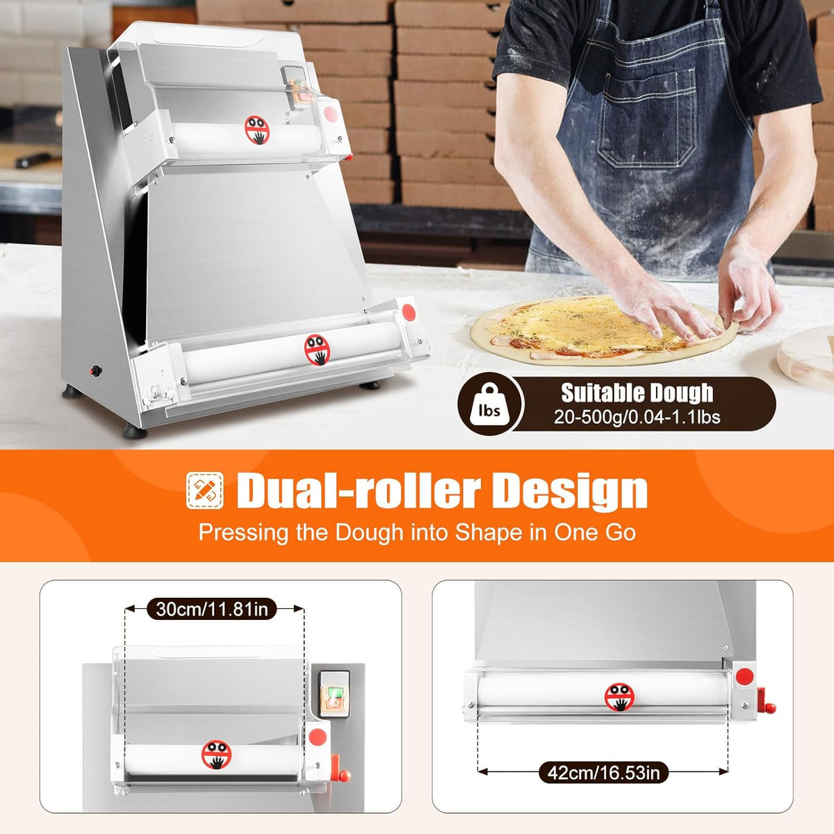 Commercial Electric Pizza Dough Sheeter, 15 Inch, 370W, Thickness 0.7-5.4mm D787594