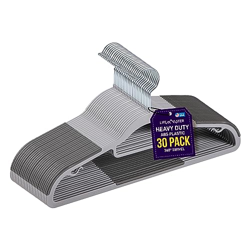 80 Pieces Black Clothes Hanger Set with 360° Swivel Hook and Non-Slip Rubber Design O450589
