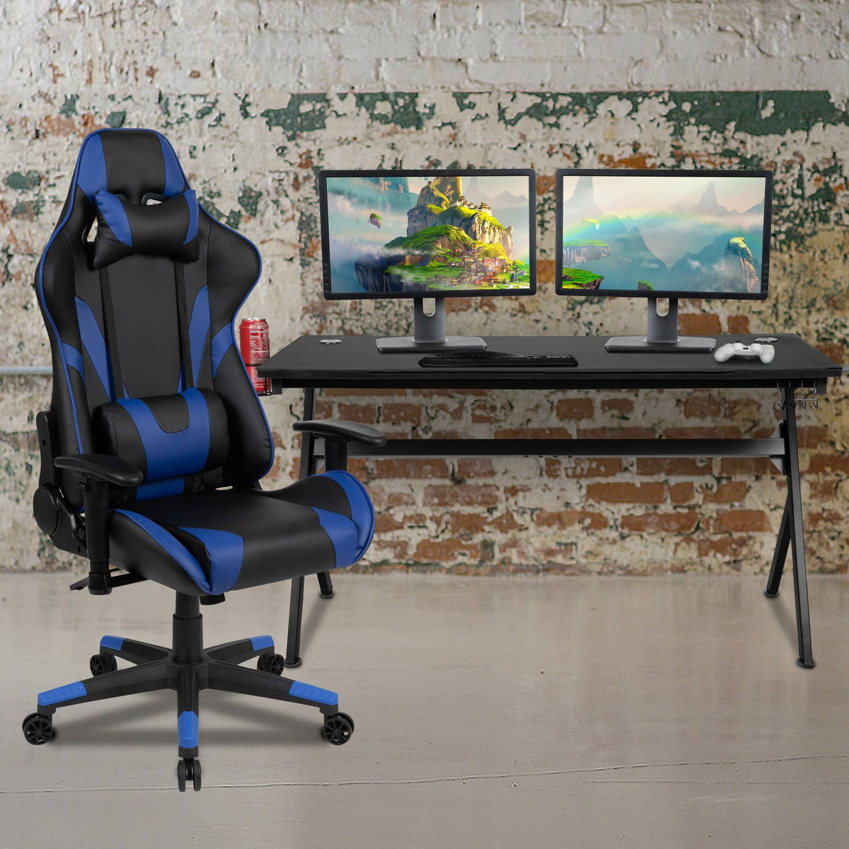 Black Reclining Gaming Chair Set with Cup Holder and Headphone Hook Y874