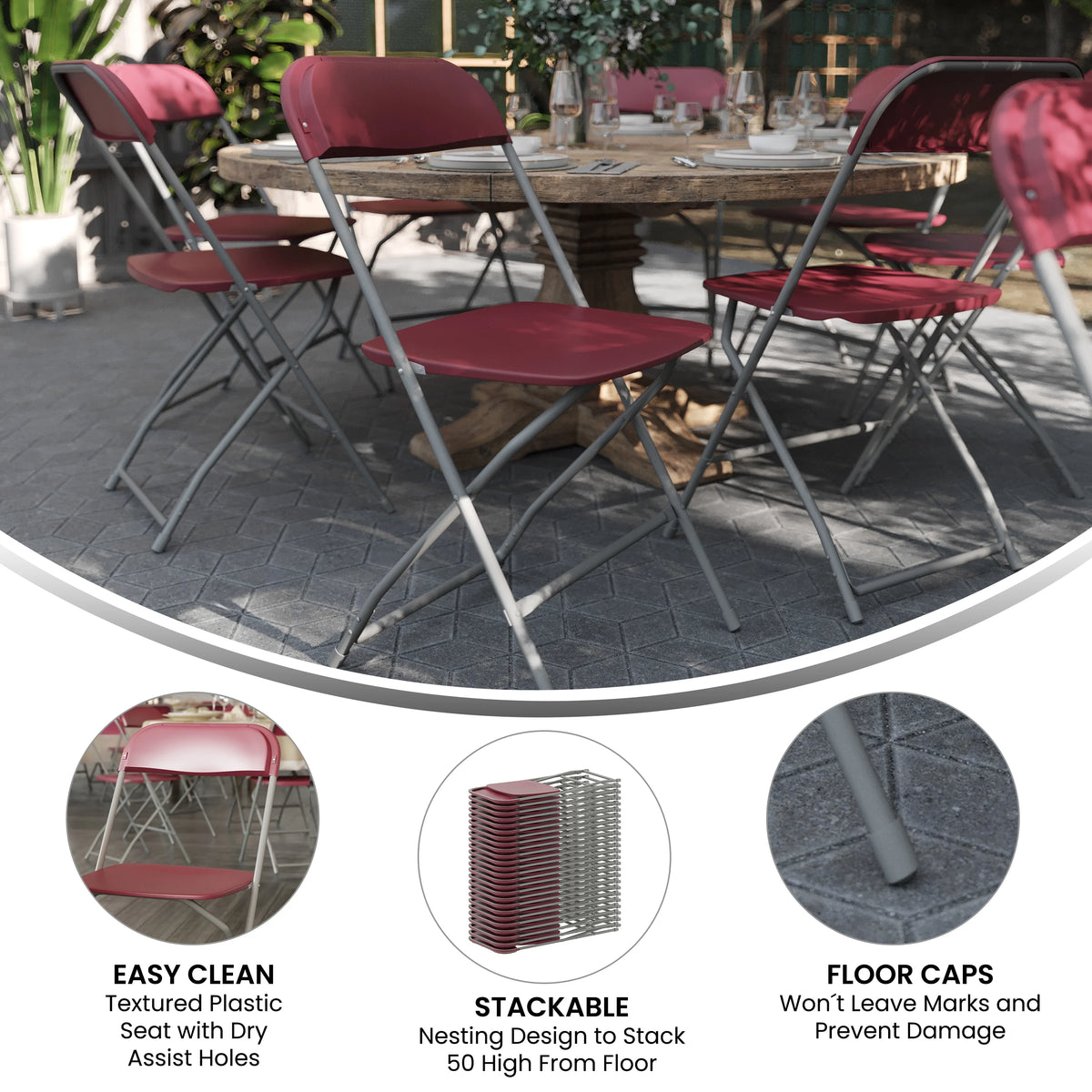 Set of 10 Red Stackable Folding Plastic Chairs C886