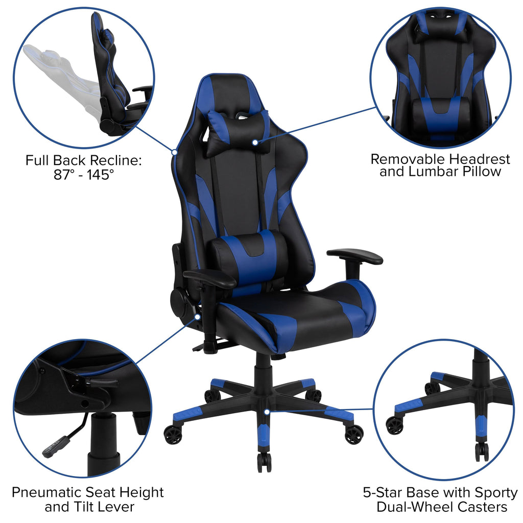 Black Reclining Gaming Chair Set with Cup Holder and Headphone Hook Y874