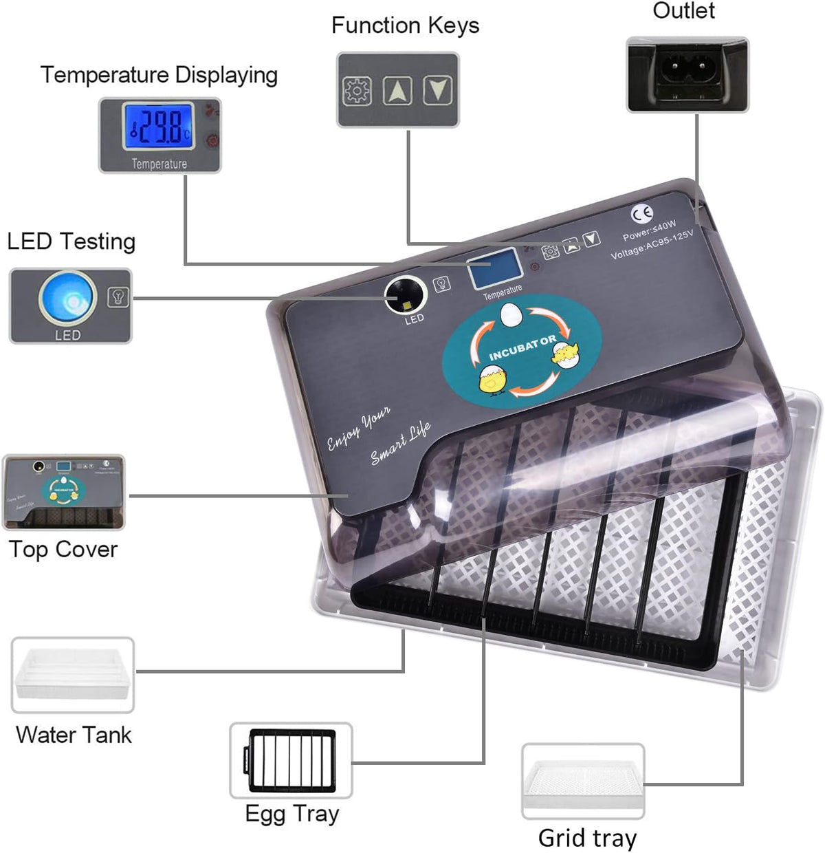 9-35 Digital Egg Incubator with Fully Automatic Turner, Humidity Control LED Candler Z474