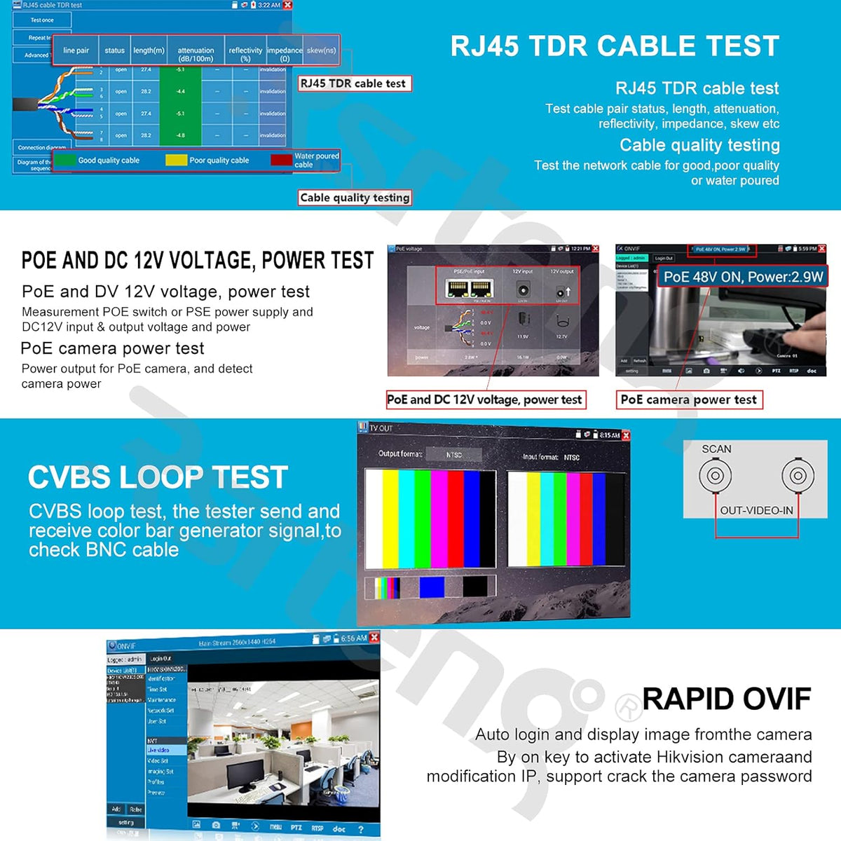 CCTV Camera Tester 8MP 7inch IPS Touch Screen POE WiFi 4K H.265 HDMI IPC Tester G69963