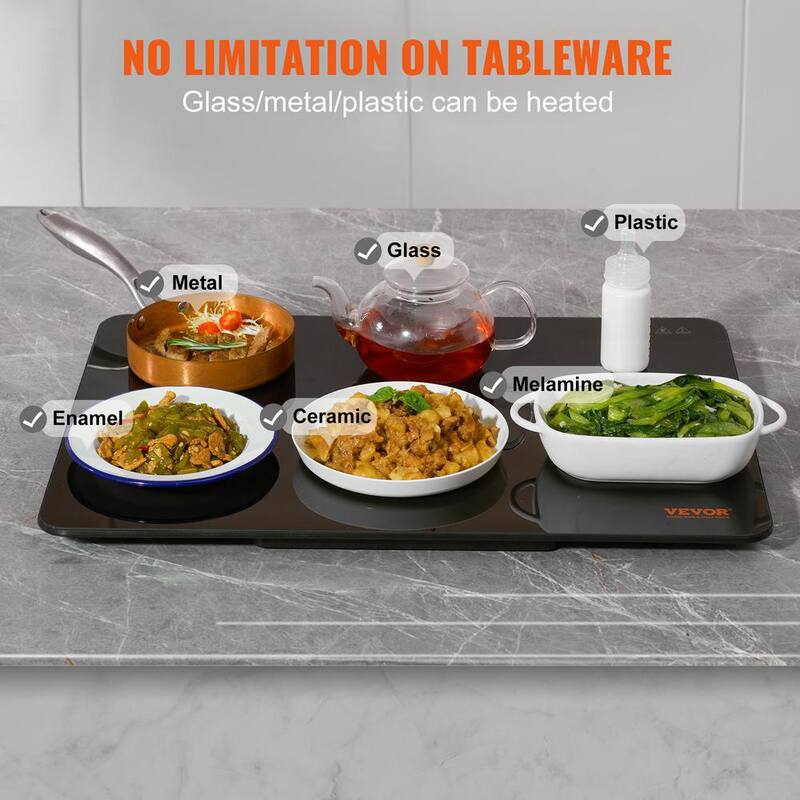 Black Portable Tempered Glass Electric Warming Tray A9728
