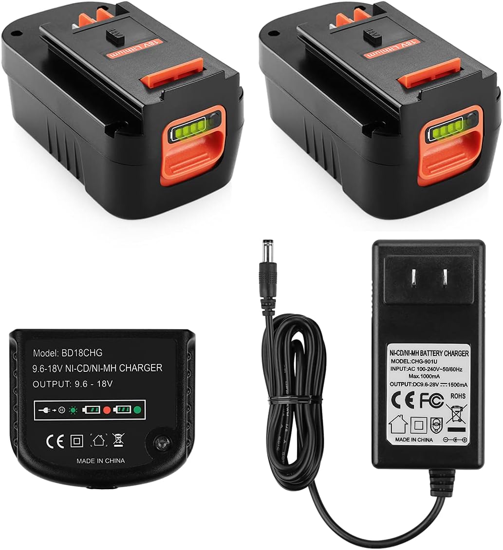 2Pack 3.0Ah Lithium Replacement Battery for Black and Decker 18 Volt Battery W117