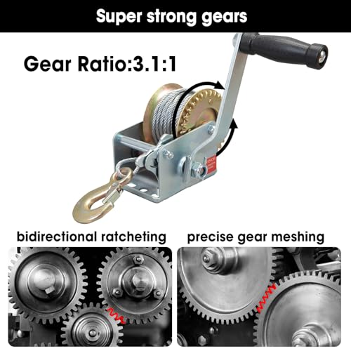 600lbs Capacity Manual Hand Crank Winch with 26.3FT Steel Cable L658