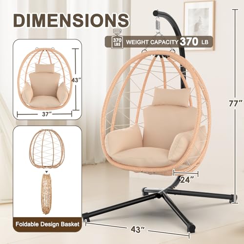 Hanging Egg Chair with Stand, UV Resistant Cushion & Pillow, 370lbs Capacity, Beige N878373