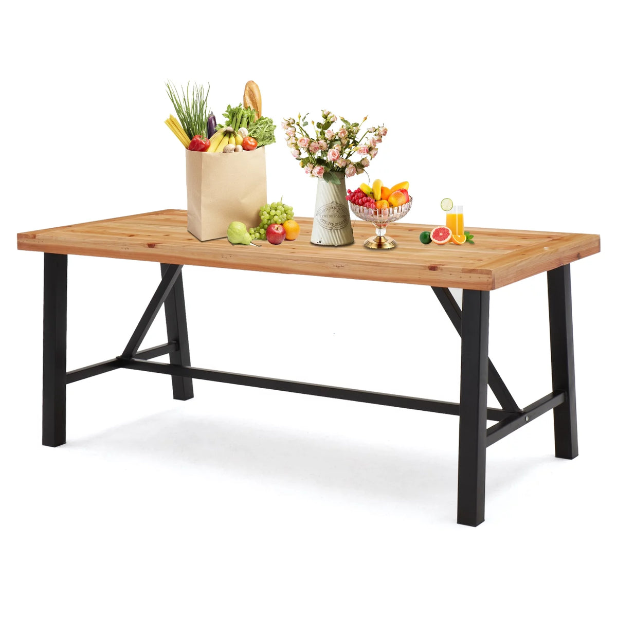 Wooden Picnic Table with Iron Legs A21273