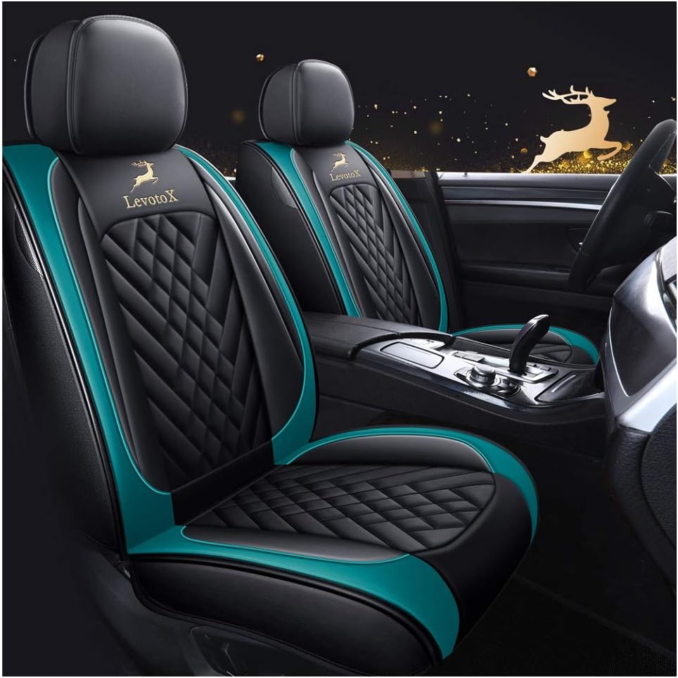 Black-Red Leather Car Seat Covers 2 Seats B46961
