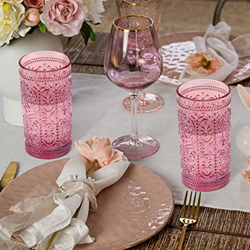 6 Pack Pink 12oz Highball Embossed Beverage Glass Cup K58805