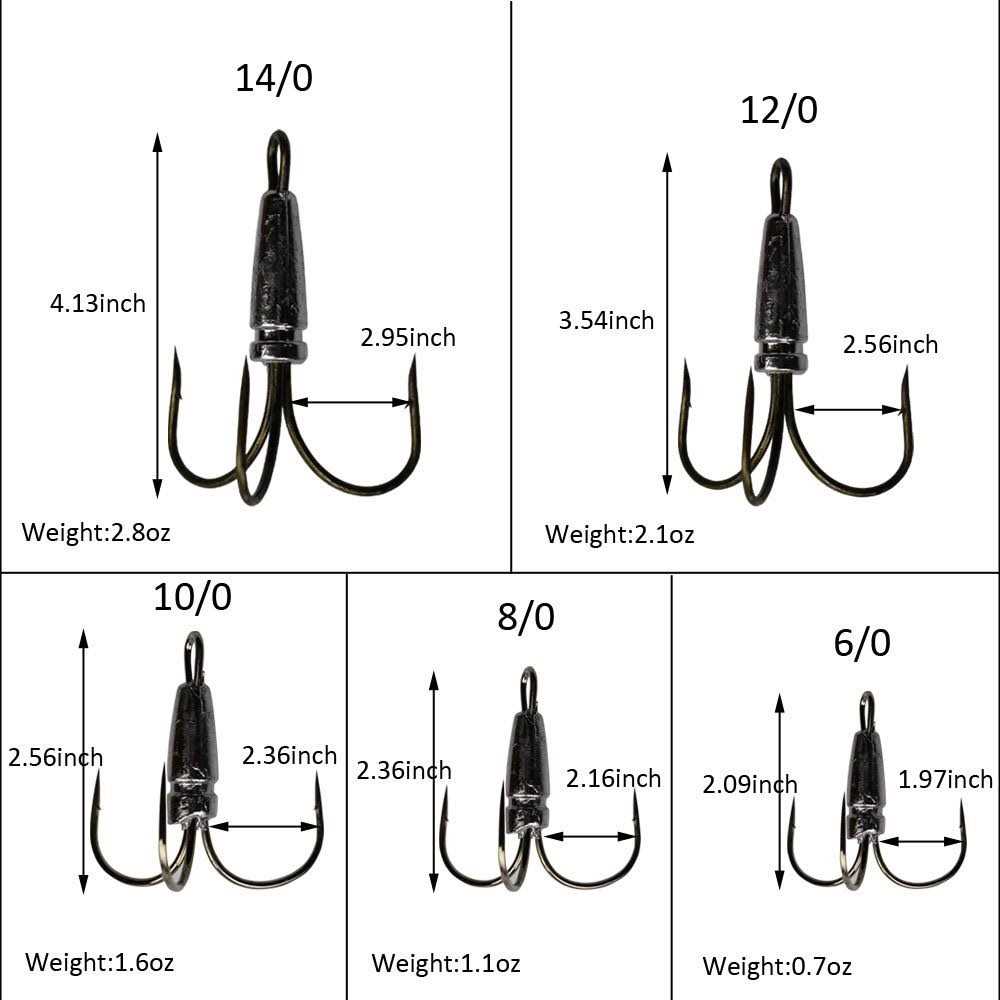 2pcs/Pack Weighted Treble Hooks 5 Sizes 0.7oz 1.1oz 1.6oz 2.1oz 2.8oz M480531