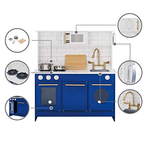 Wooden Play Kitchen with Refrigerator, Oven, Sink, and Storage Space, White C4919