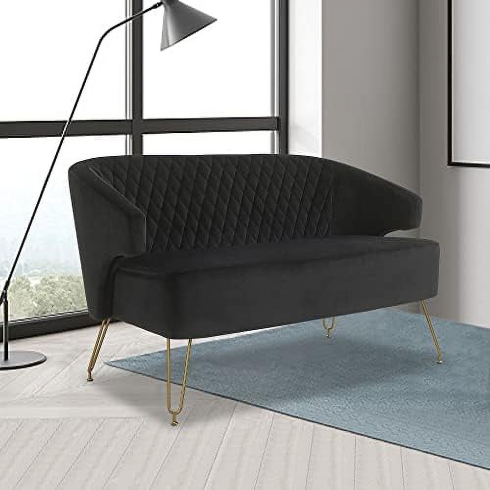 Cashmere Loveseat Sofa with Gold-Finished Metal Legs and 2 Small Pillows N41643