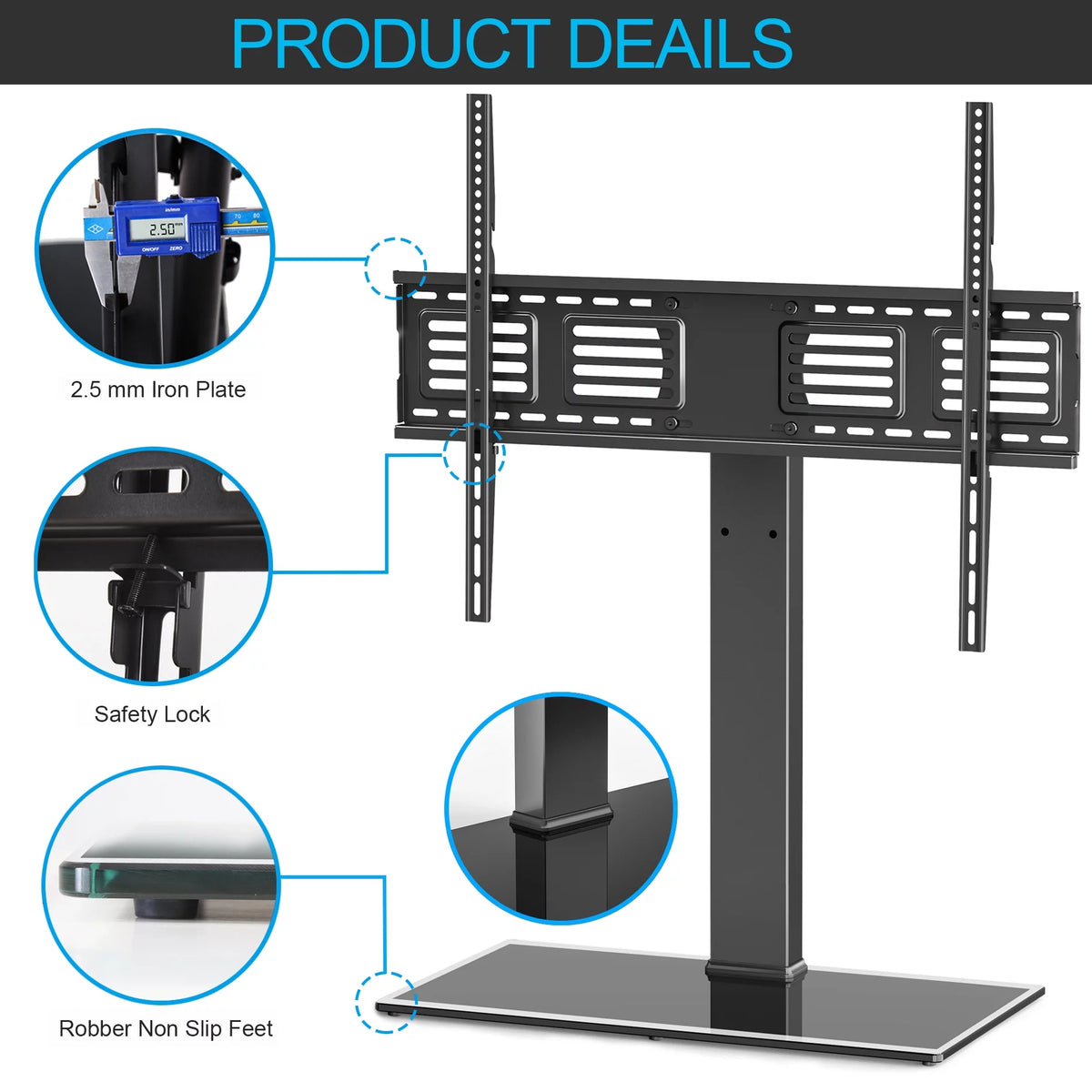 Universal Tabletop TV Stand up to 80 inch Flat Screen TV, Black G9695