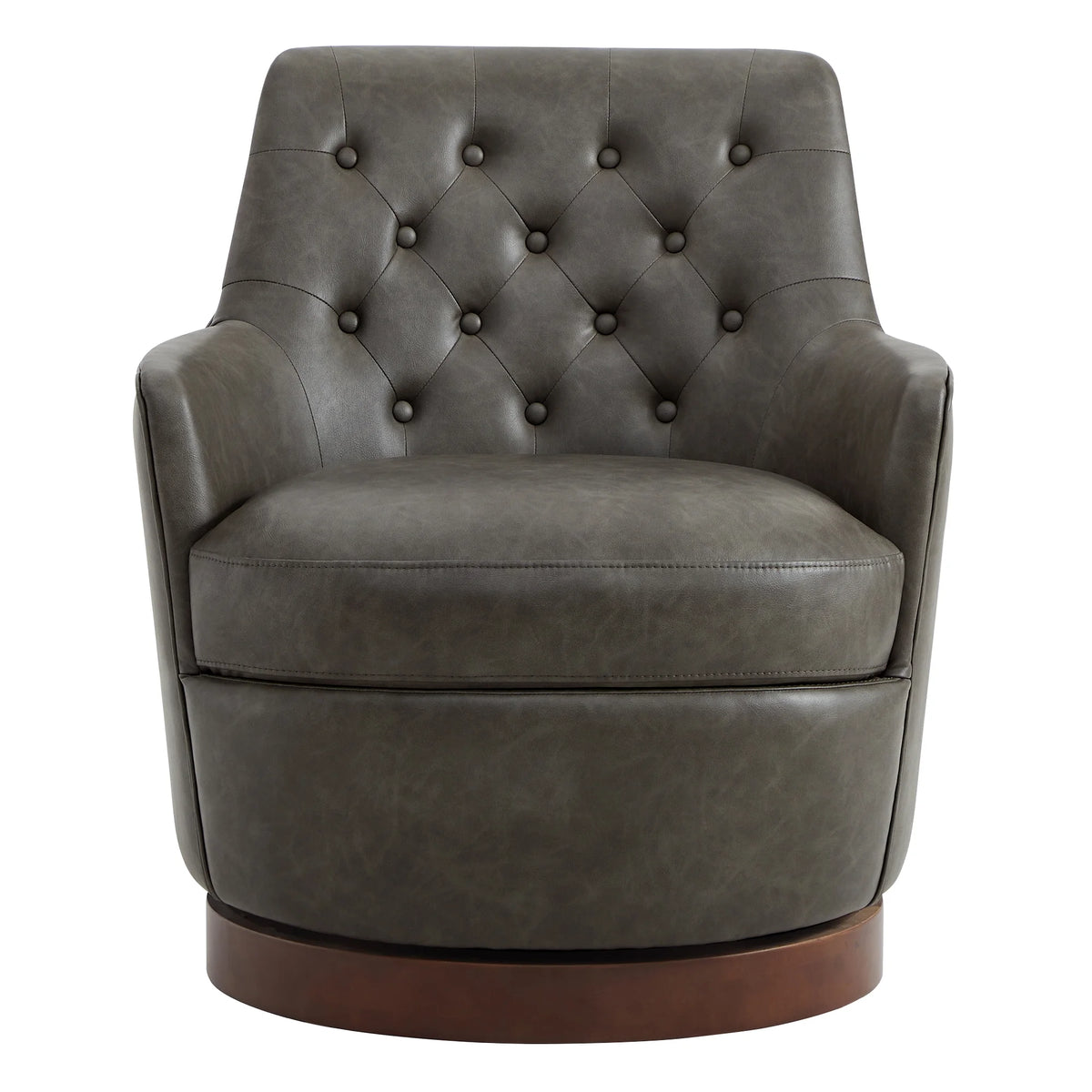 Dark Gray Faux Leather Swivel Barrel Accent Chair C752