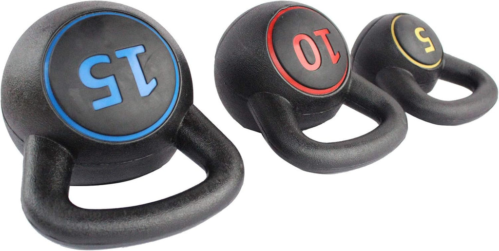 3-Piece Kettlebell Weight Set with 5lb, 10lb, 15lb Weights and Base Rack C6149