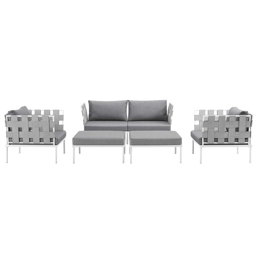 5 Piece White Gray Outdoor Aluminum Sectional Sofa Set R978