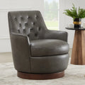 Dark Gray Faux Leather Swivel Barrel Accent Chair C752