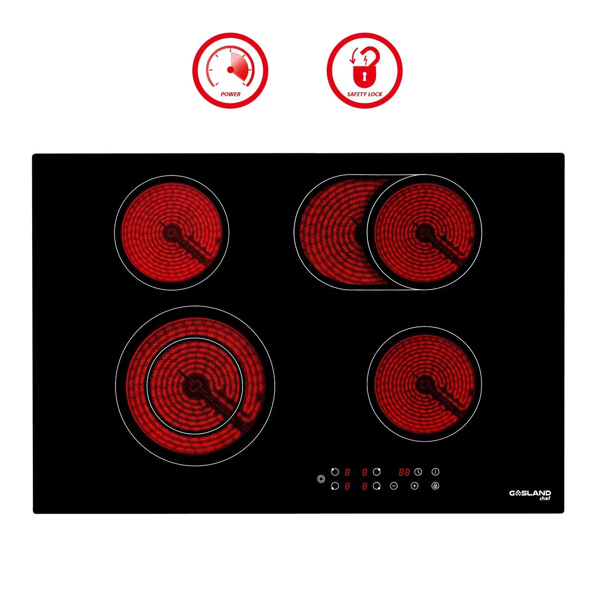 30 Built-in Electric Cooktop, 4 Burners Ceramic Glass A738