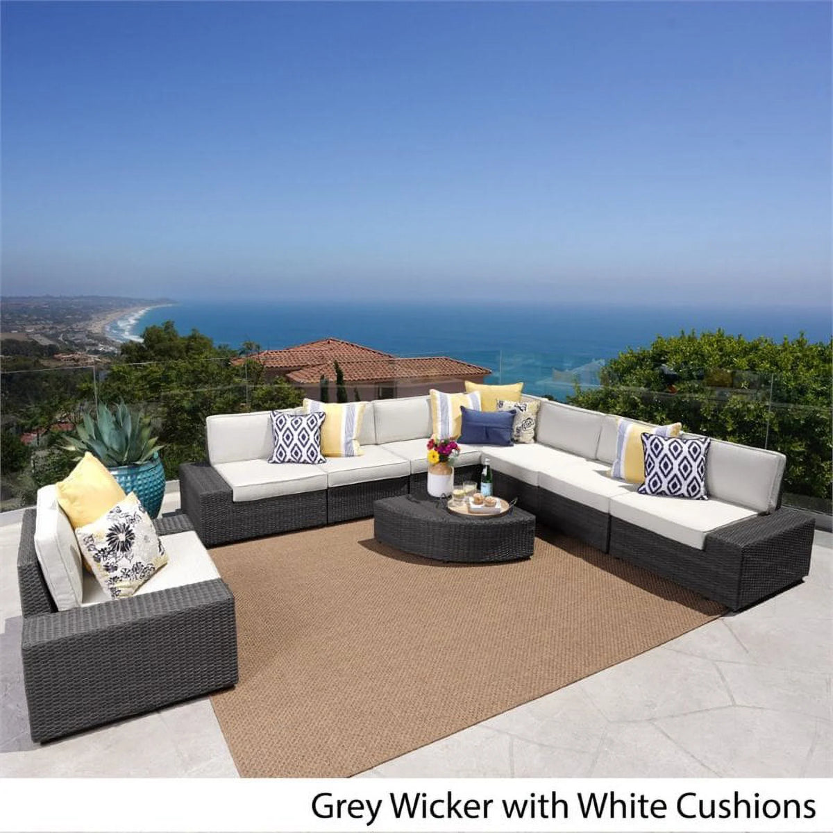 9-Piece Outdoor Wicker Metal Sectional Sofa Set R242