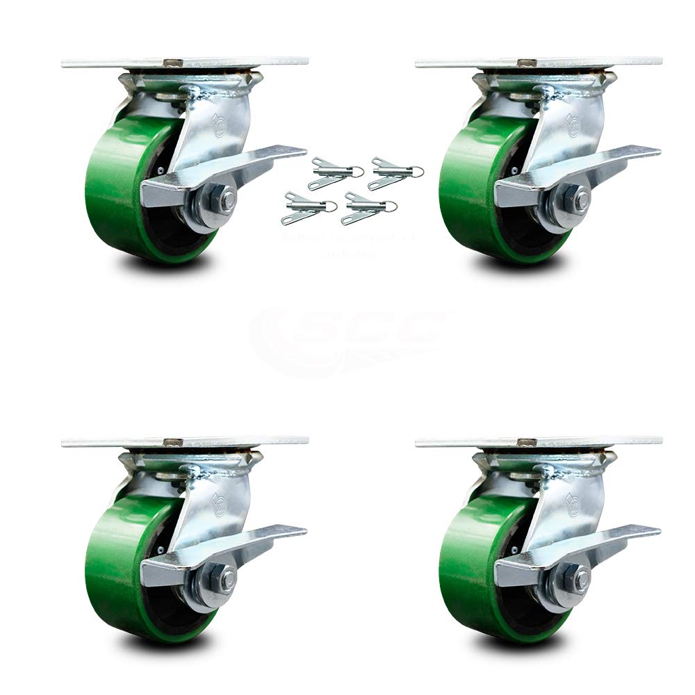 Set of 4 Polyurethane Swivel Casters with Green Wheels K1191