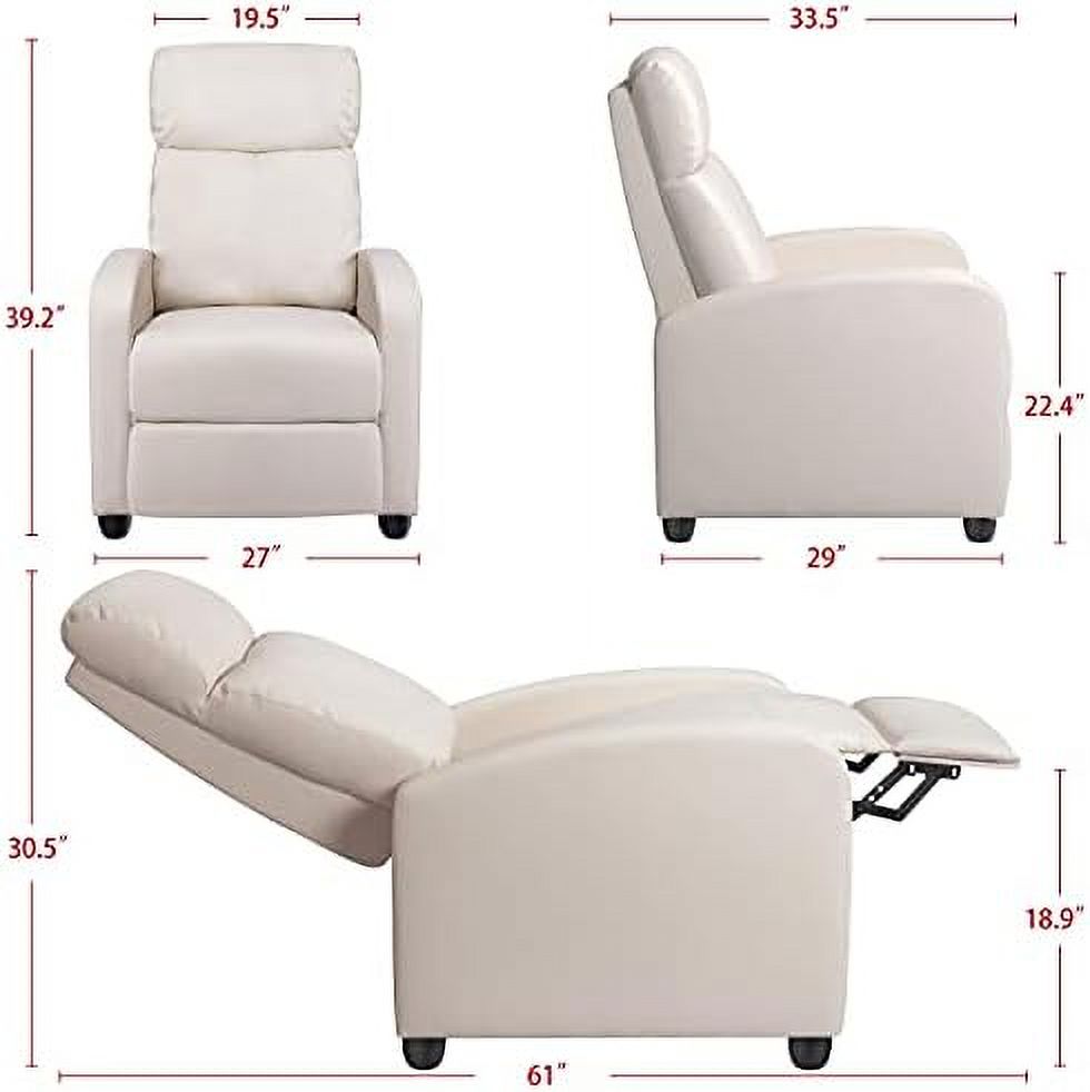 Beige PU Leather Reclining Single Sofa S6414
