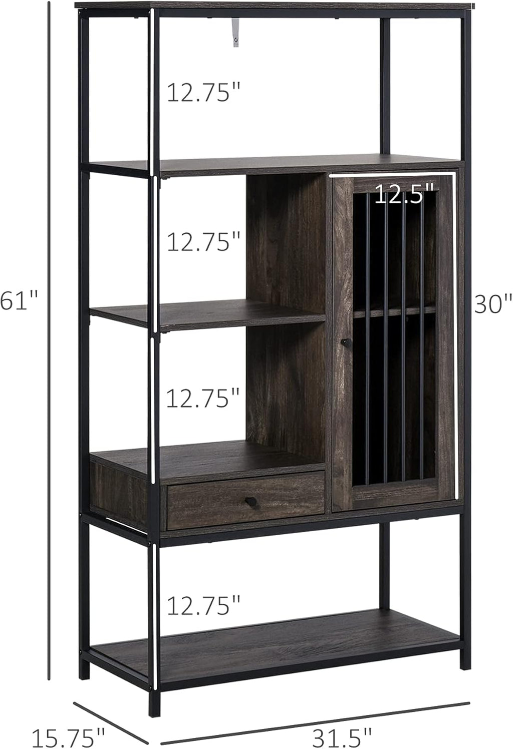 4-Tier Industrial Style Bookcase with Drawer and Cabinet Y198924