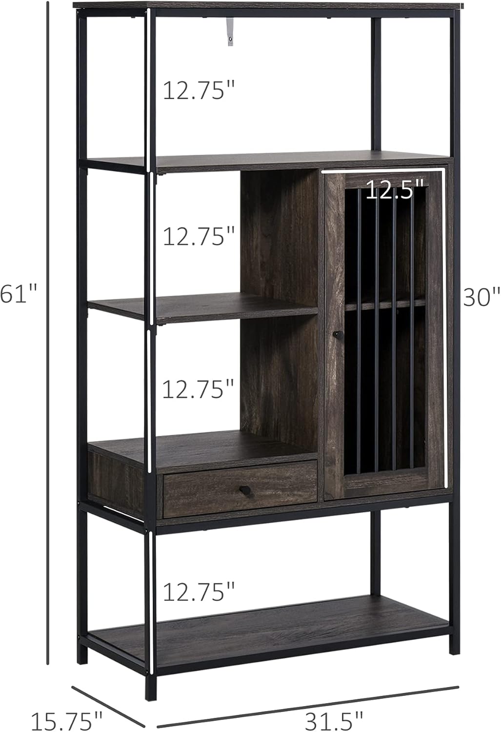 4-Tier Industrial Style Bookcase with Drawer and Cabinet Y198924