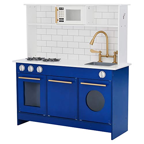 Wooden Play Kitchen with Refrigerator, Oven, Sink, and Storage Space, White C4919