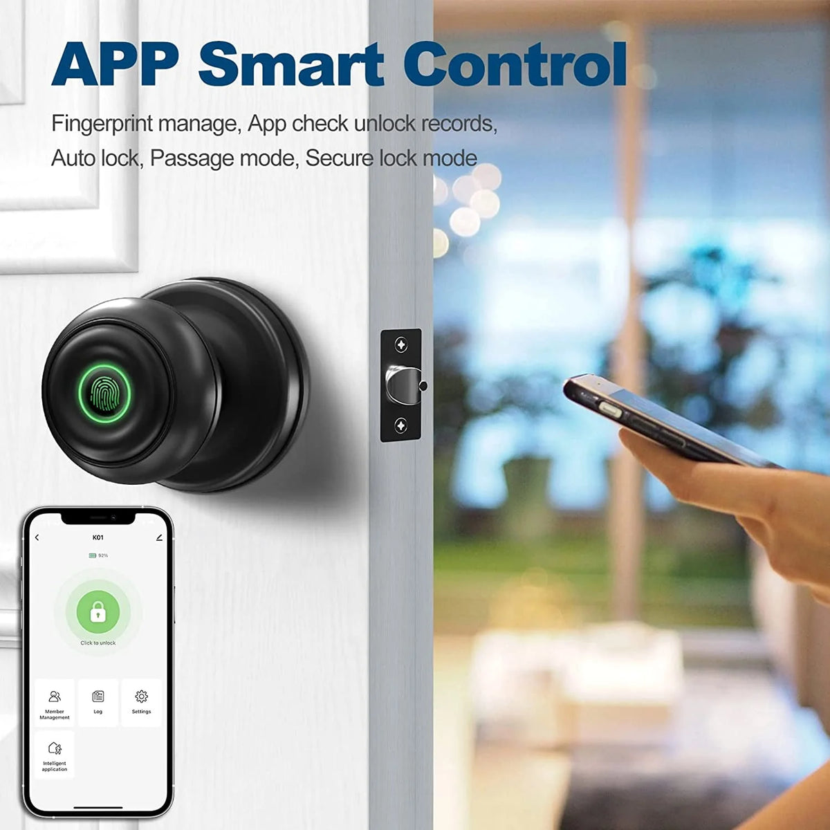 Smart Fingerprint Door Lock with App Control, Black F342