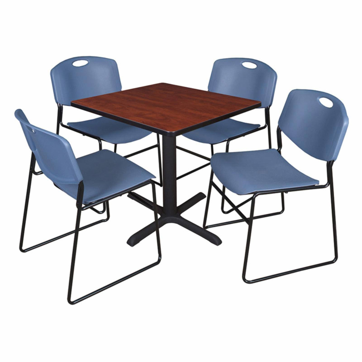 Cherry Square Breakroom Table & 4 Grey Stack Chairs A6038