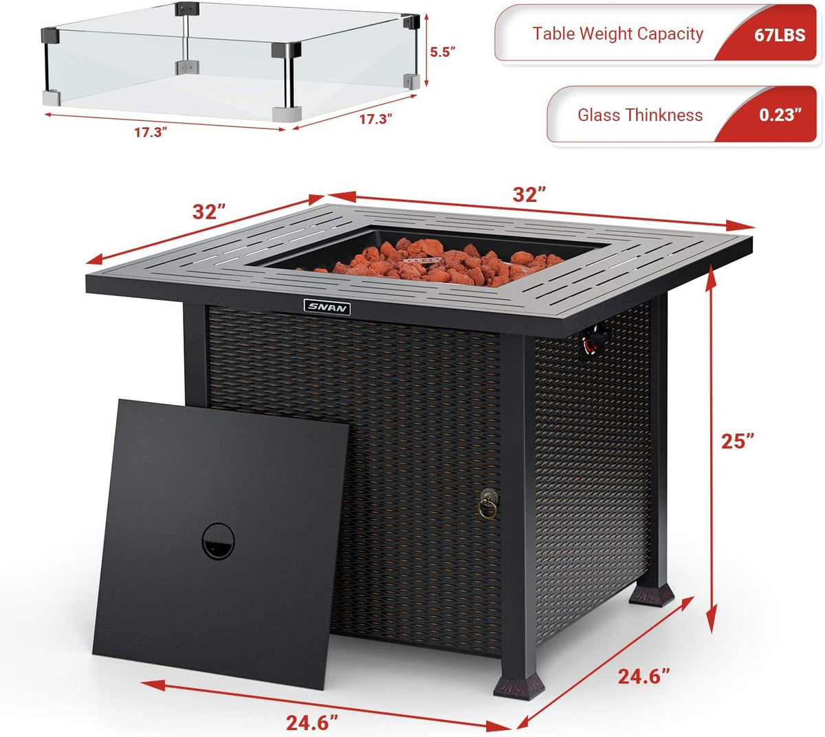 32 Inch 50,000 BTU Auto-Ignition Propane Fire Pit Table A7297