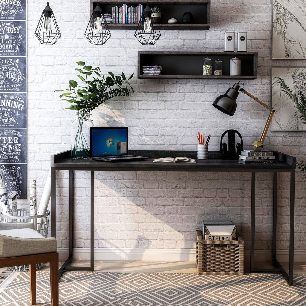 Black Industrial Computer Desk with USB Port V129