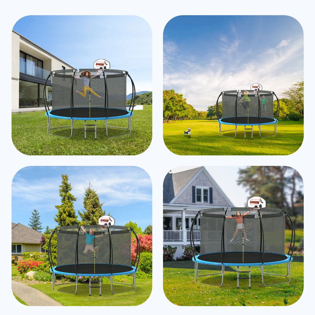 12 ft Trampoline with Enclosure and Basketball Hoop C739716