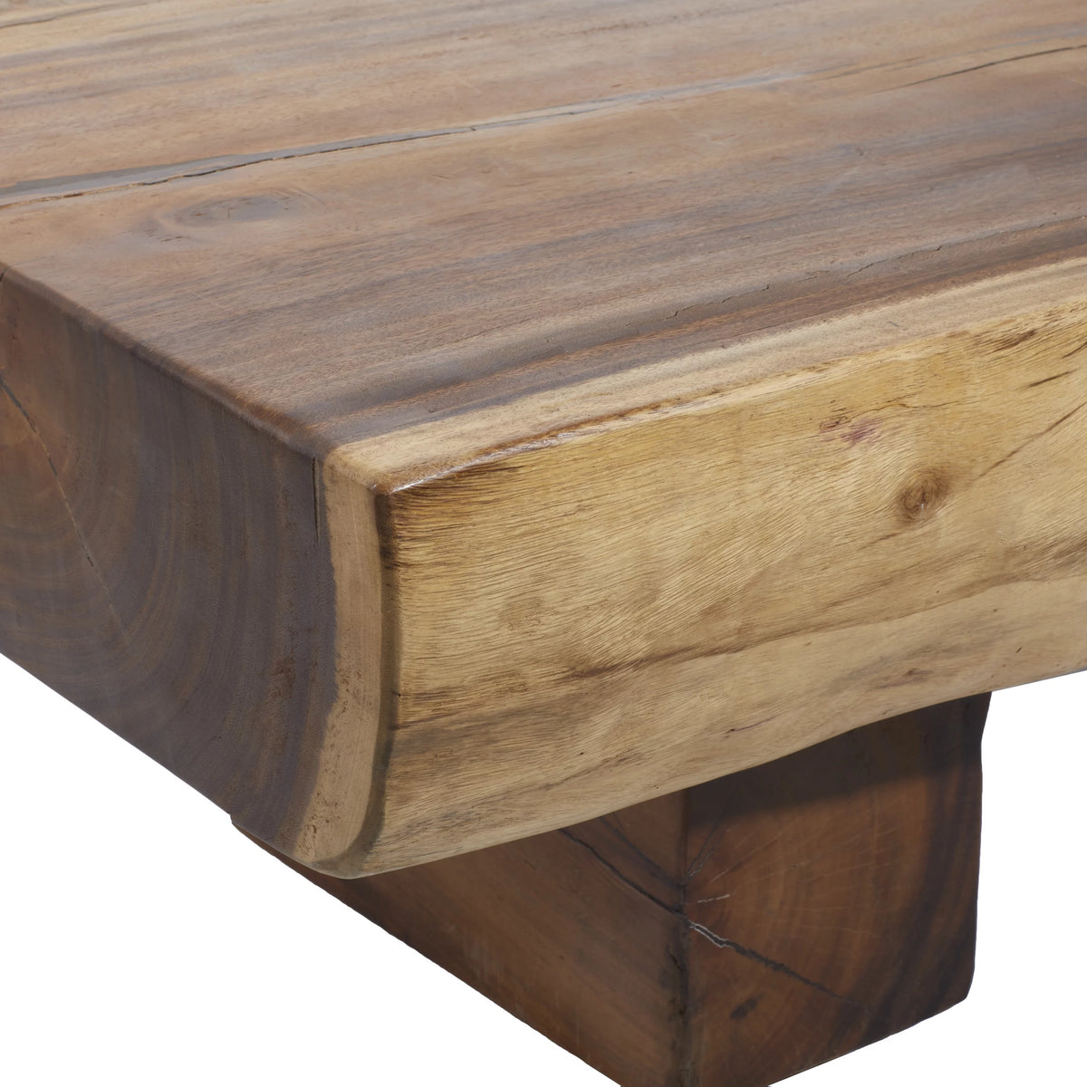 Brown Wood Live Edge Coffee Table with Block Style Base K772