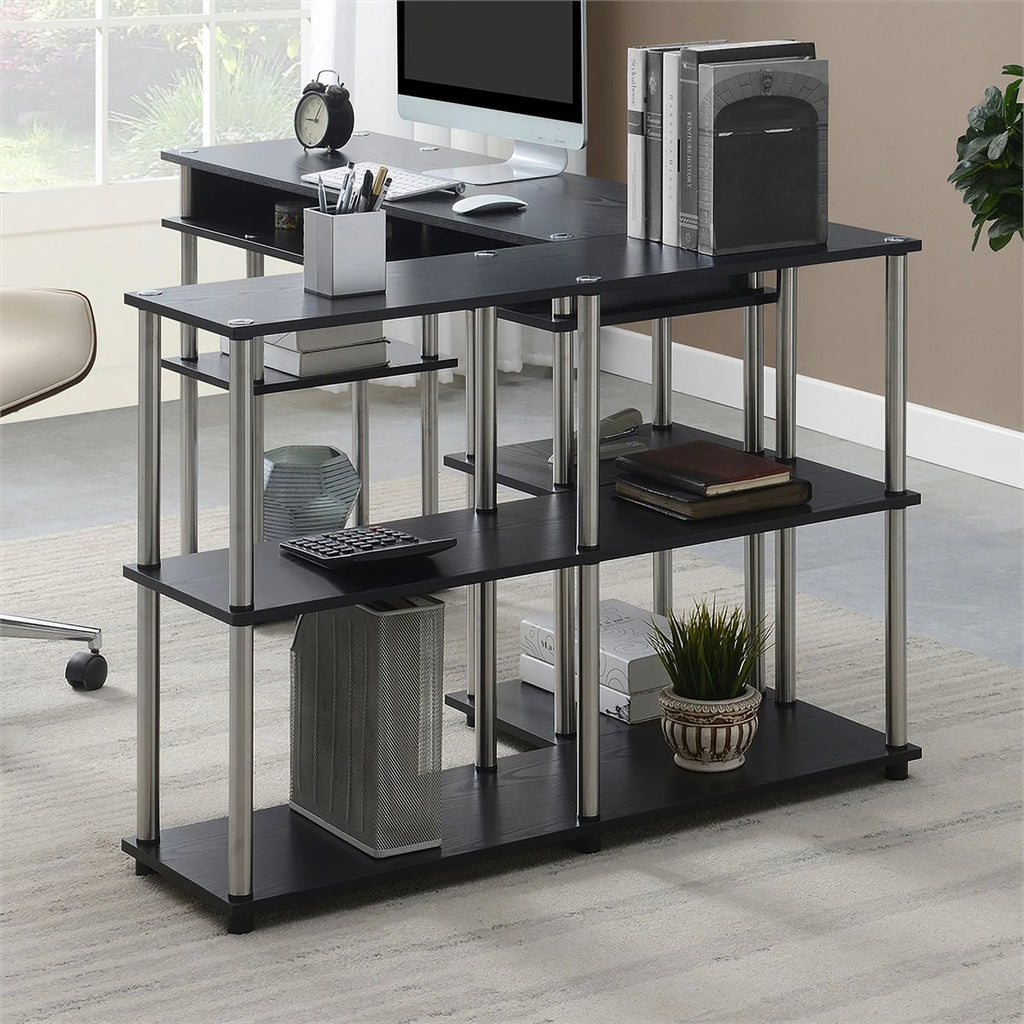 Black Wood Console Table with Shelves B4645