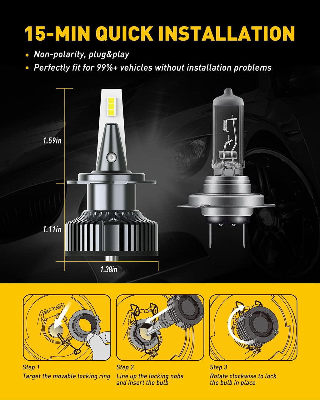 H7 LED Headlight Bulbs 2 Pack Q8638