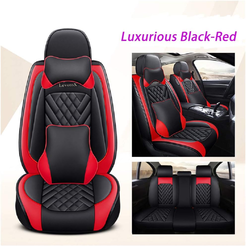 Black-Red Leather Car Seat Covers 2 Seats B46961