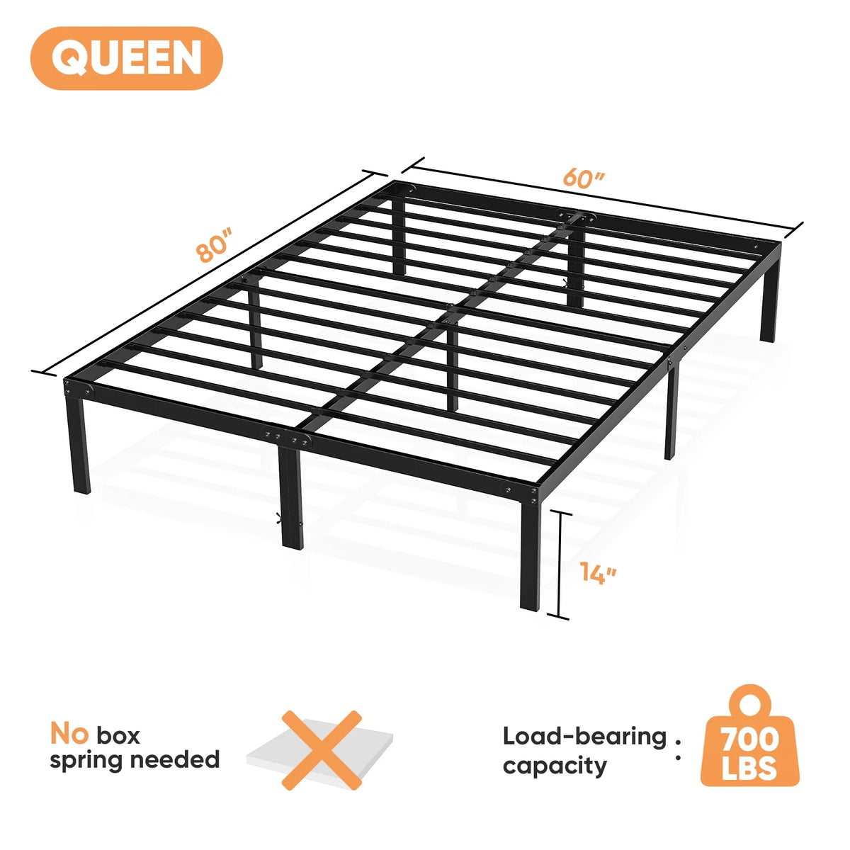 Queen Size Black Metal Platform Bed Frame W5402