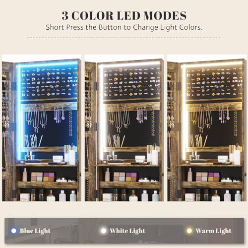 47.2" LED Grey Jewelry Mirror Cabinet with 4 Drawers 5 Shelves A373306