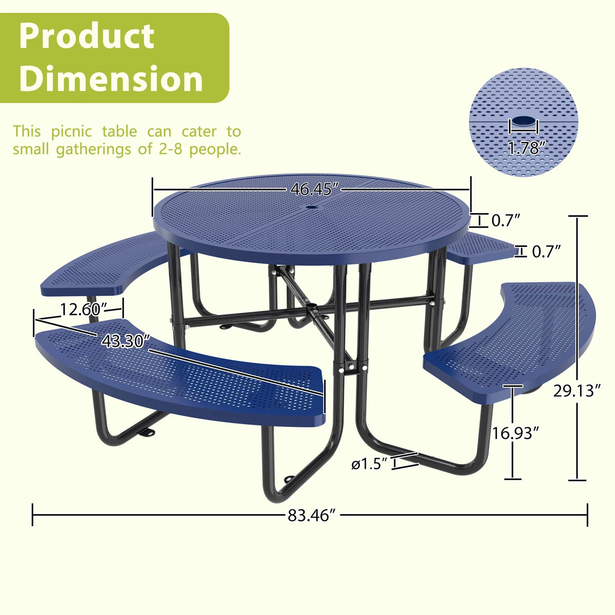 46'' Steel Round Picnic Table with Umbrella Hole Z6466