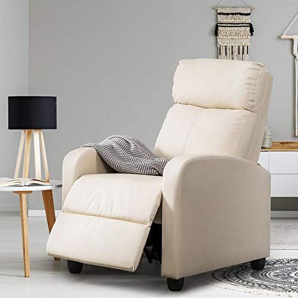 Beige PU Leather Reclining Single Sofa S6414