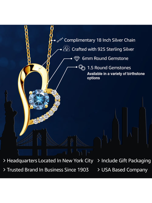 18K Yellow Gold Plated Silver Persian Blue Moissanite Heart Shape Pendant Necklace with 18 inch Chain M31389