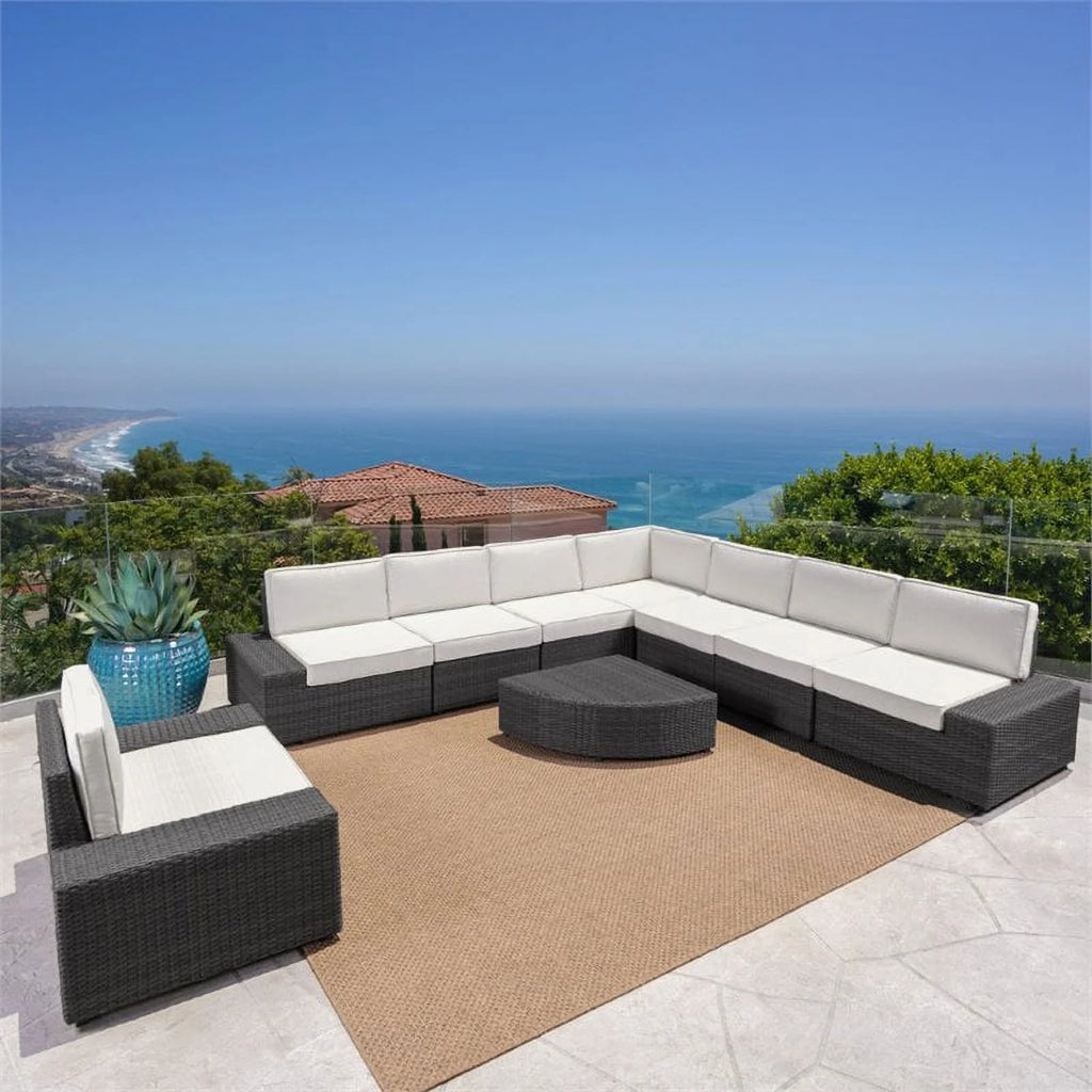 9-Piece Outdoor Wicker Metal Sectional Sofa Set R242