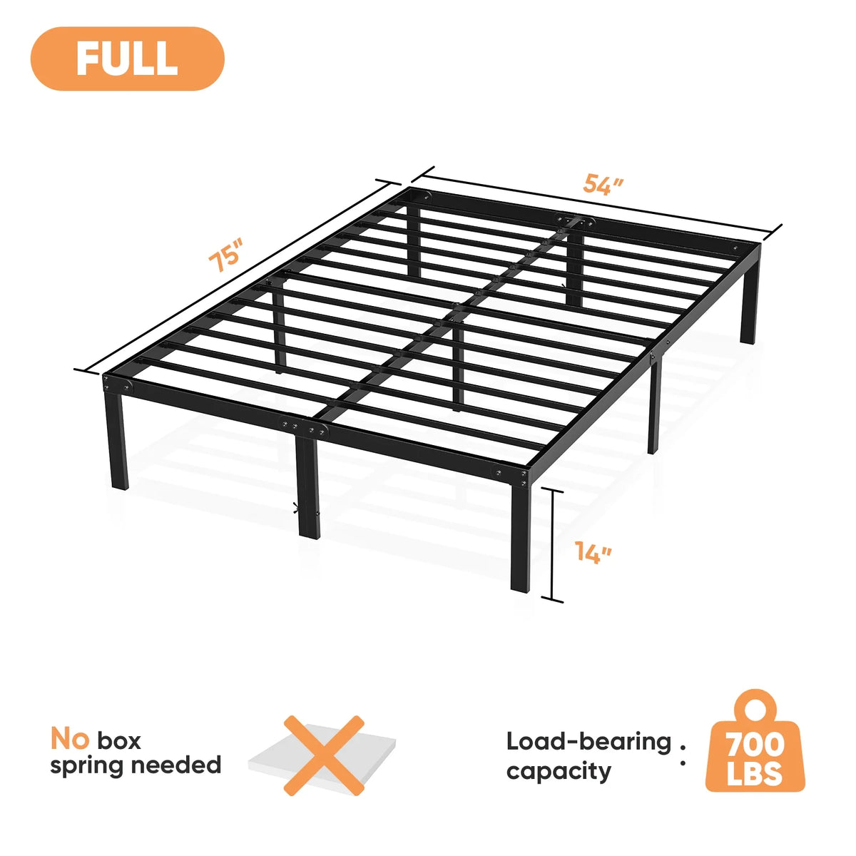 Queen Size Black Metal Platform Bed Frame W5402