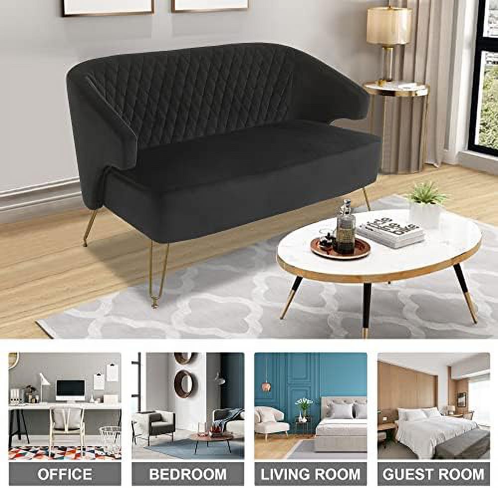 Cashmere Loveseat Sofa with Gold-Finished Metal Legs and 2 Small Pillows N41643
