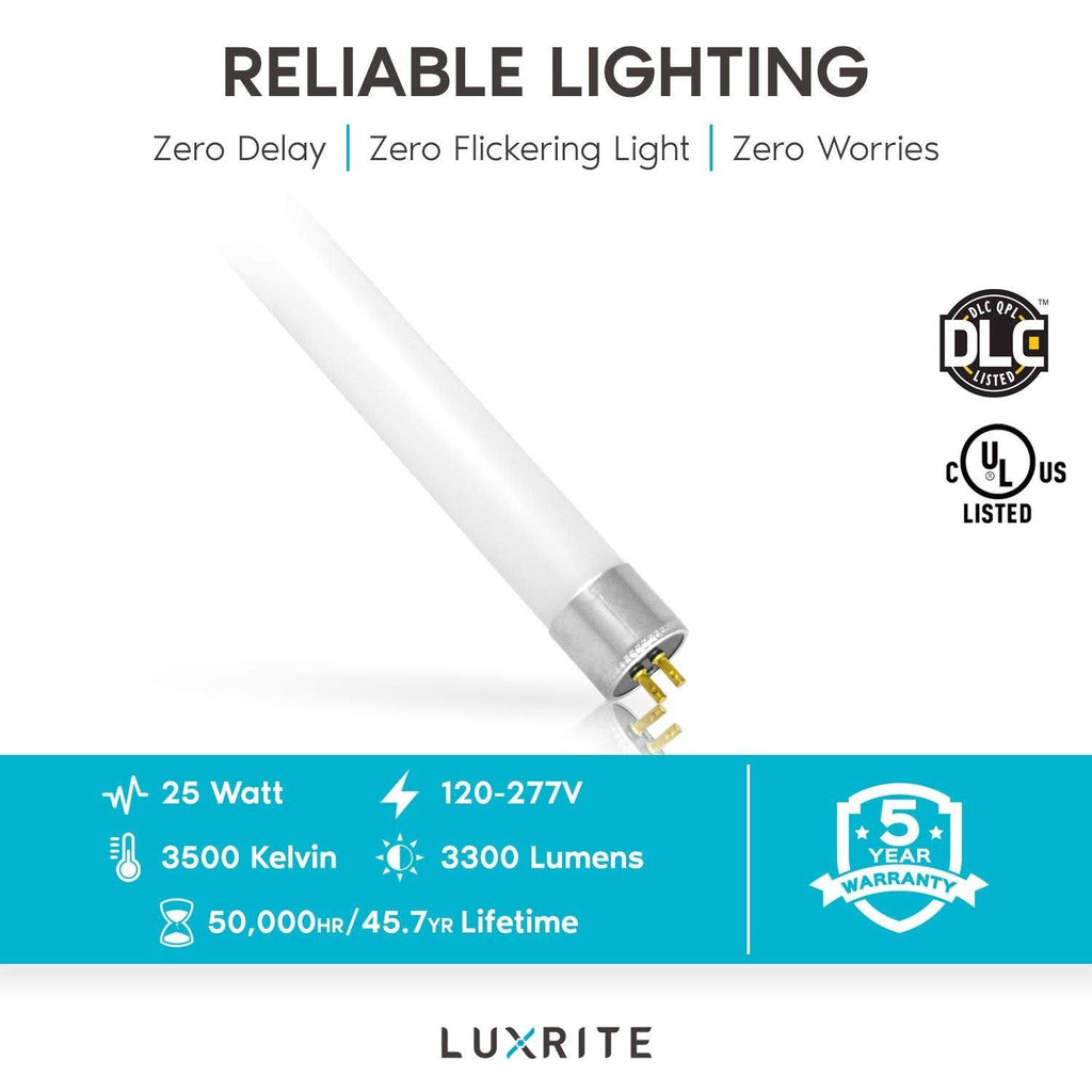 4ft LED Tube Light, T5 HO, 25W, 3500K Natural White, 3300 Lumens P3141