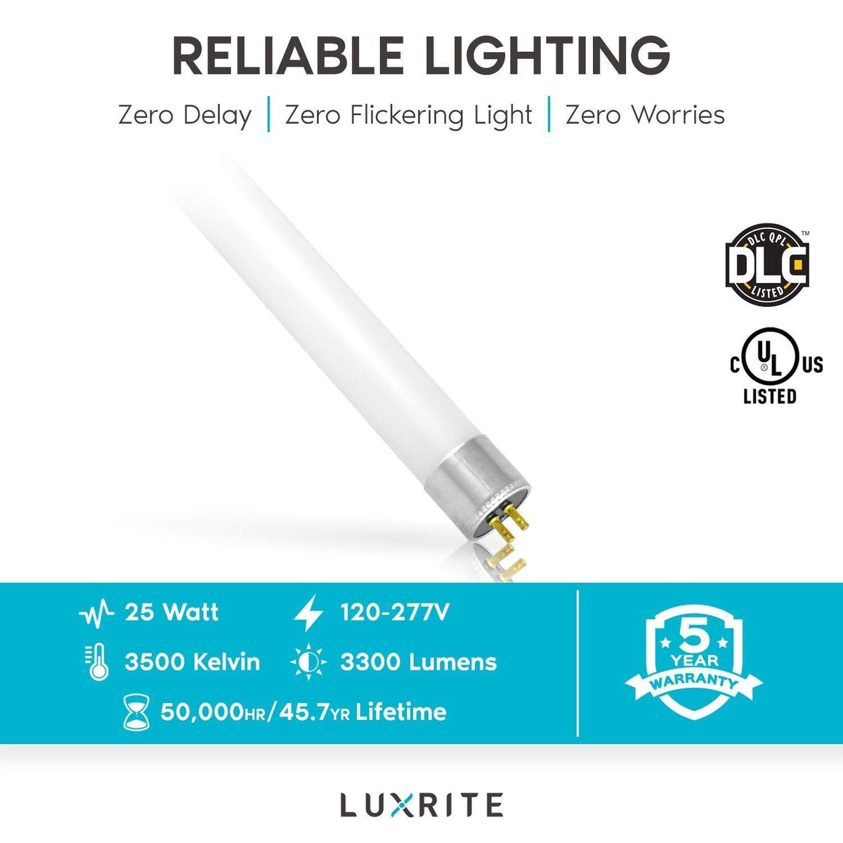 4ft LED Tube Light, T5 HO, 25W, 3500K Natural White, 3300 Lumens P3141